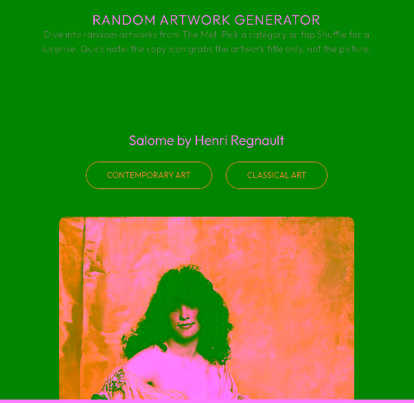 screenshot of Random Artwork website