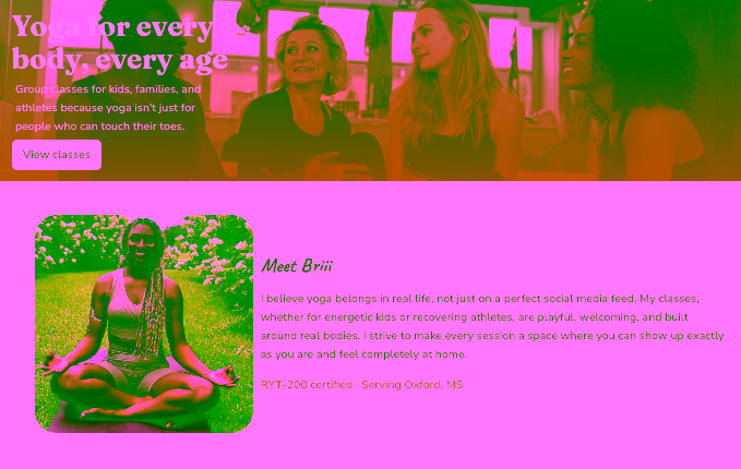 screenshot of Yoga with Briii website
